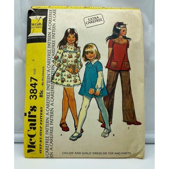 McCall's Sewing Pattern 3847 Girls Dress Top and Pants Size 8 Vintage 1973 - Picture 1 of 5